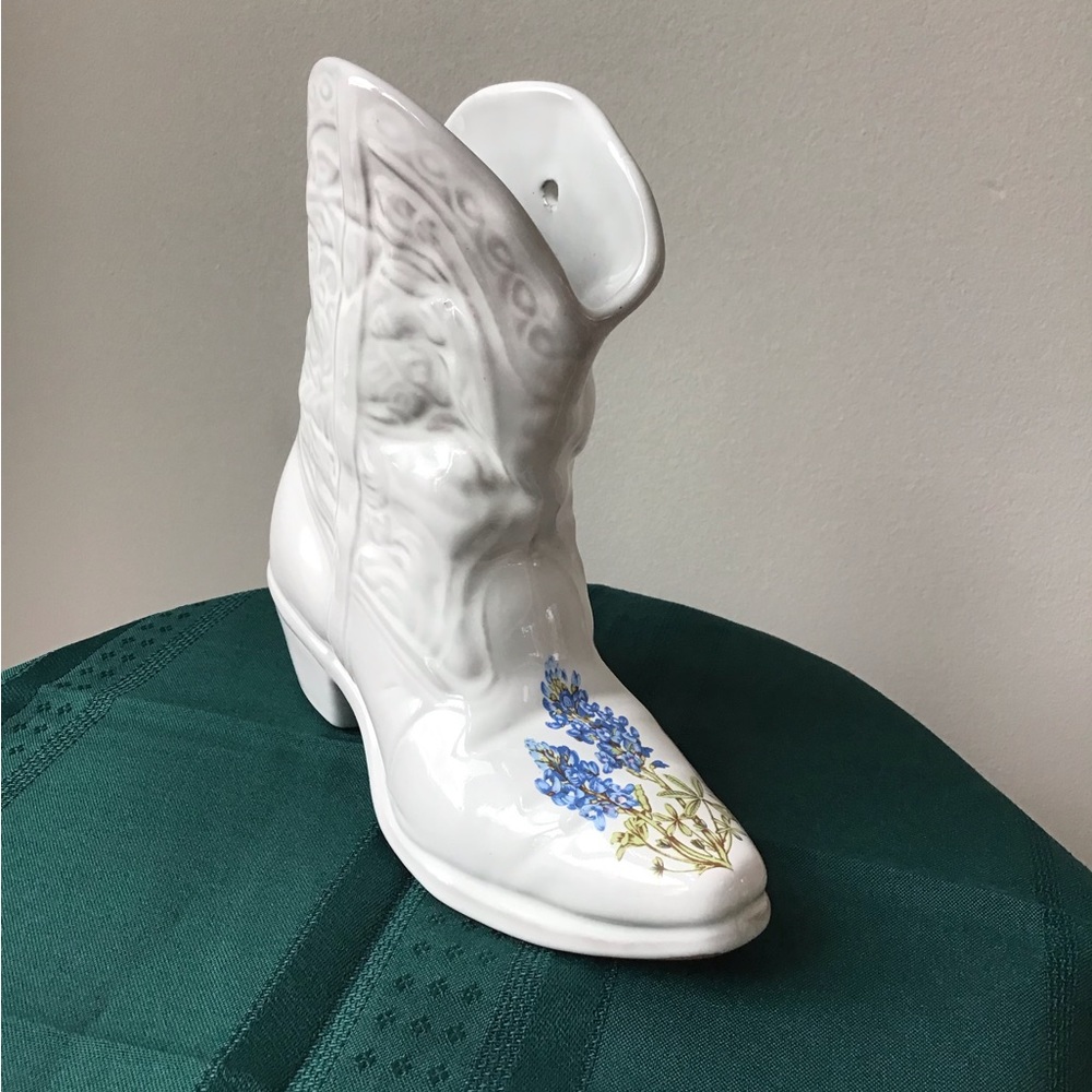 Frankoma Blue and White Vase with Floral Accents